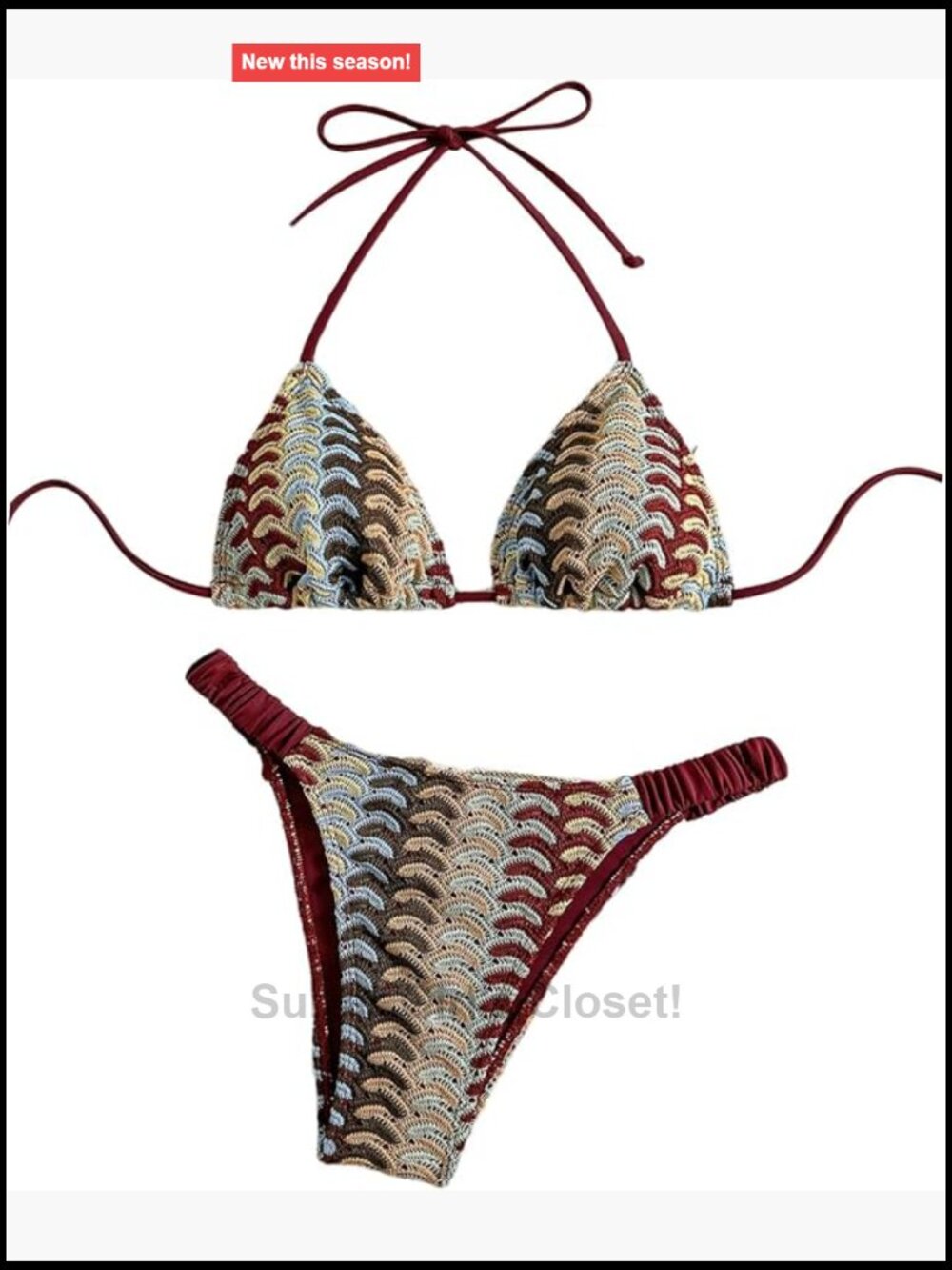 Crochet Triangle Bikini Halter Top High Leg Bottom 2 Piece Set